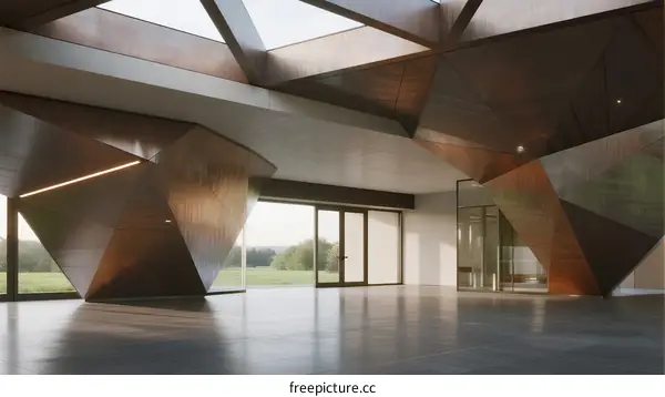 Modern Interior Space with Geometric Shaped Ceiling Design