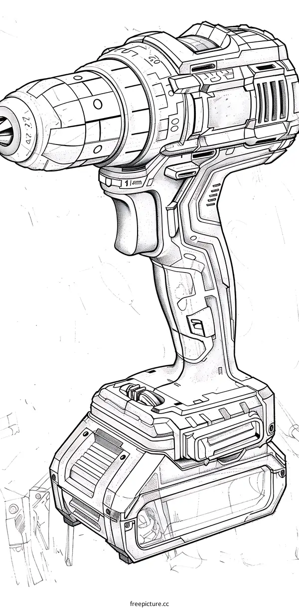 Black and white illustration of a power drill