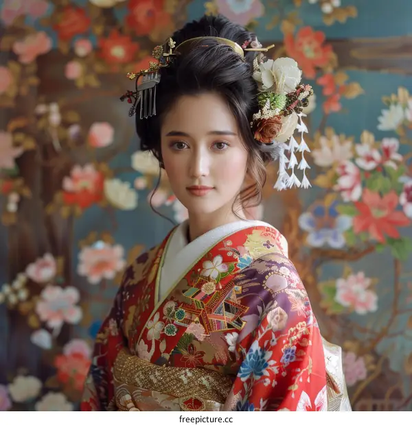 Portrait of a young woman in a kimono