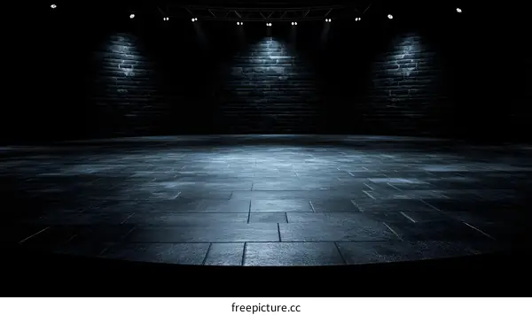 Dark Brick Wall Stage With Spotlights