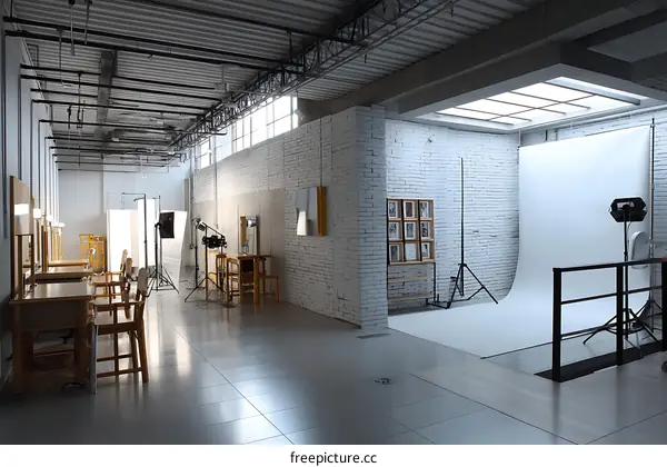 Modern Photography Studio with White Backdrop
