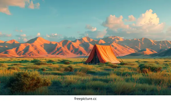 Camping in the Vast Mountain Valley at Dusk