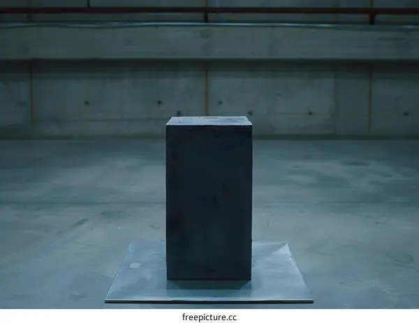 Black Cube on Grey Concrete Floor