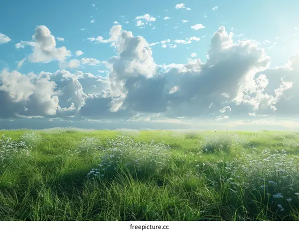 Tranquil Meadow Under a Cloudy Sky