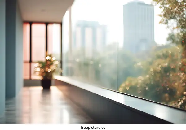 Modern Office Corridor with City View