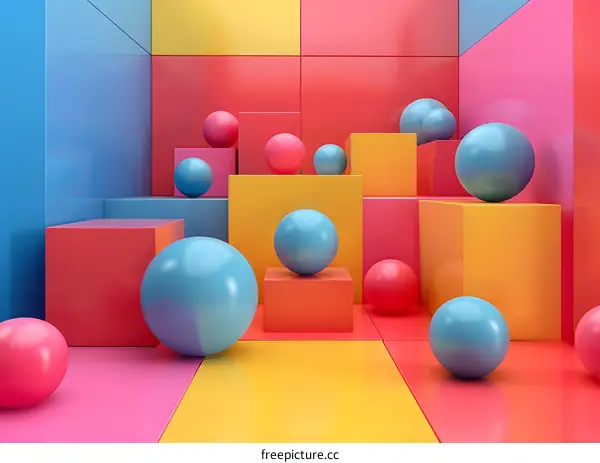 Colorful 3D spheres and cubes composition