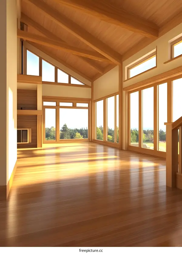 Modern Wooden Interior Design with Large Windows