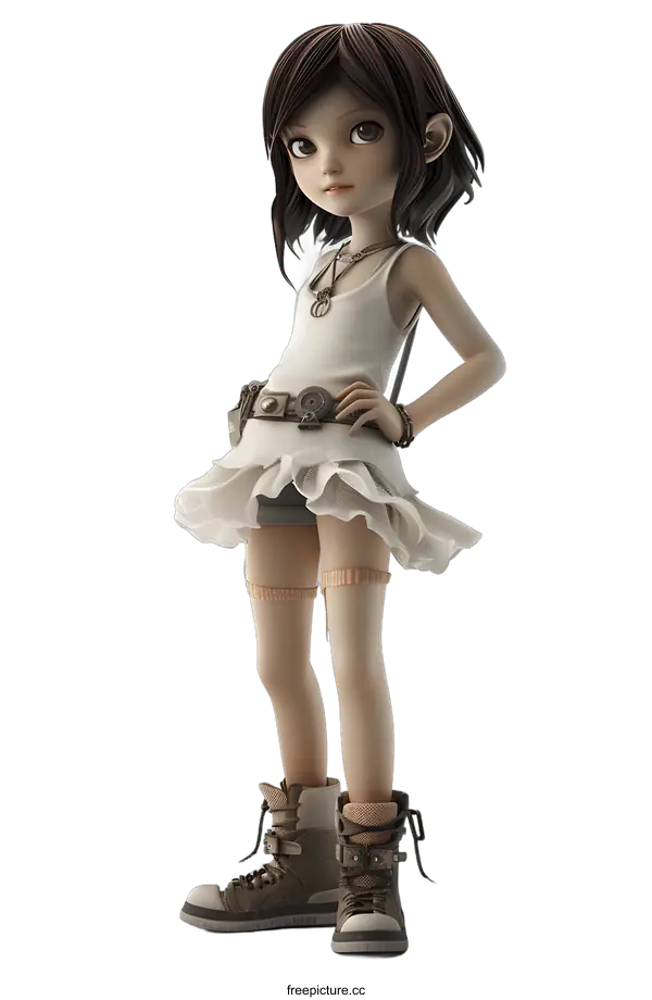 [Transparent Background PNG]3D Render of Cute Cartoon Girl Character