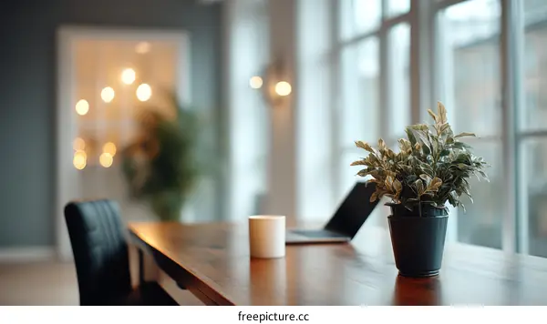 Modern Home Office Workspace with Plants