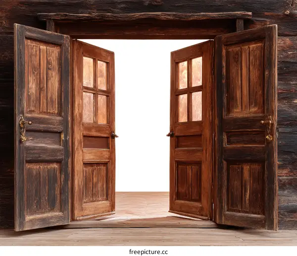 Vintage Wooden Doors Opening to New Horizons