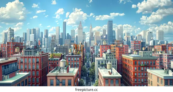 Cityscape Illustration of a Vibrant Urban Area