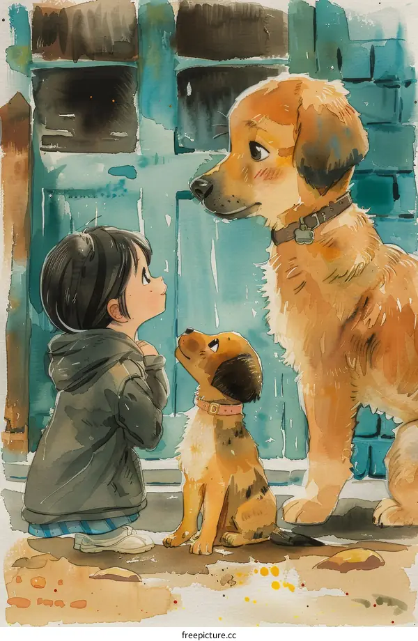 A girl petting a dog