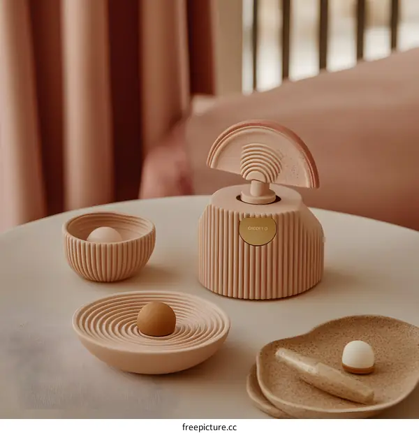 Abstract Pink Ceramic Objects on Table