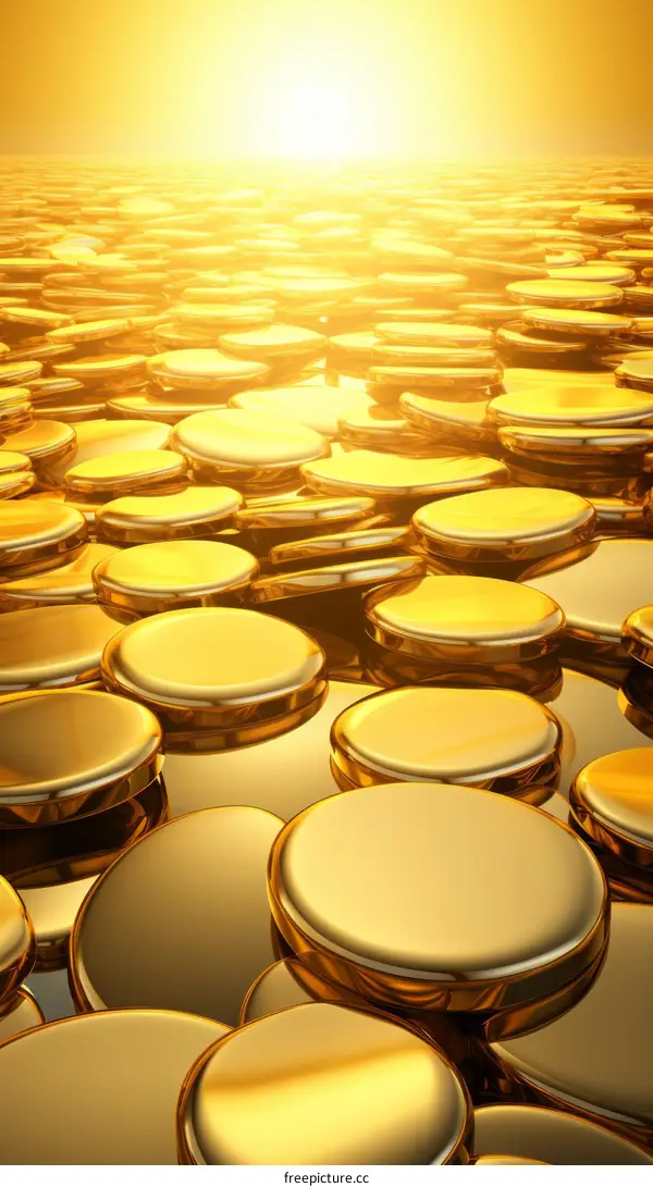 Golden Abundance: A Plethra of Shiny Coins in a Surreal Landscape