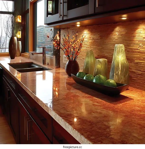 Modern Kitchen Countertop with Granite and Decor