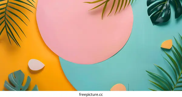 Summer Tropical Background With Pink And Yellow Circles