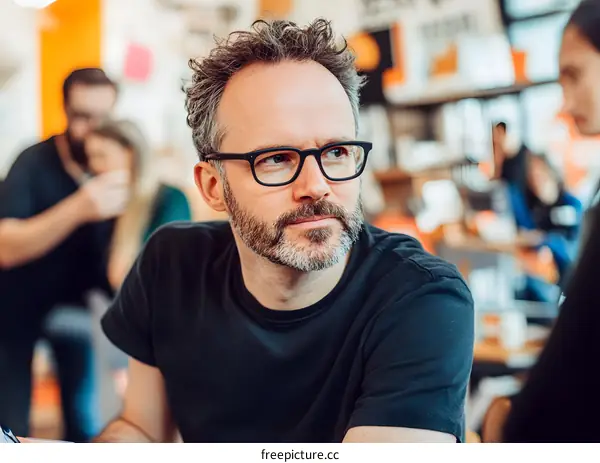 Man with Gray Hair and Beard Wearing Glasses Looking Away