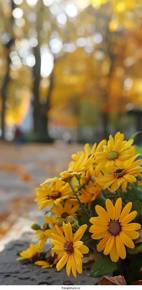 Close Up of Yellow Flowers with Bokeh Background