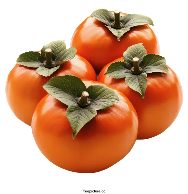 [Transparent Background PNG]Fresh Persimmons with Leaves Close-up