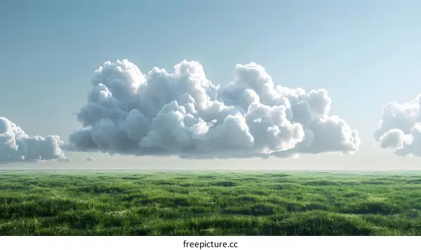A large cloud floats above a vast grassland