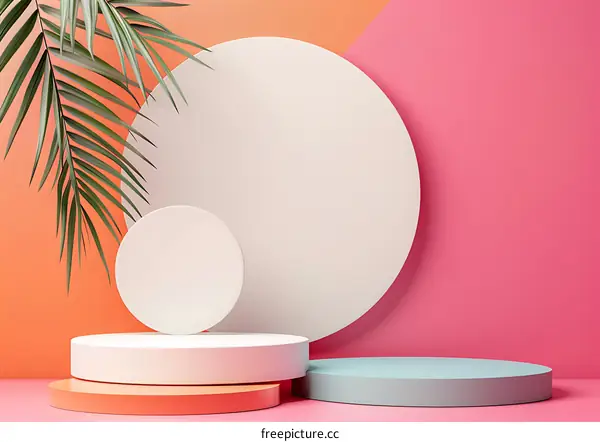 Abstract Minimalist Background with Palm Leaf and Geometric Shapes