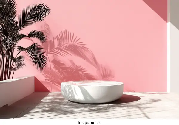 Pink Minimalist Scene with Palm Tree Shadows