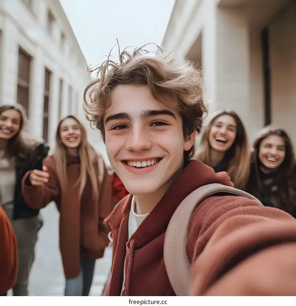Group of Friends Taking a Selfie in the City