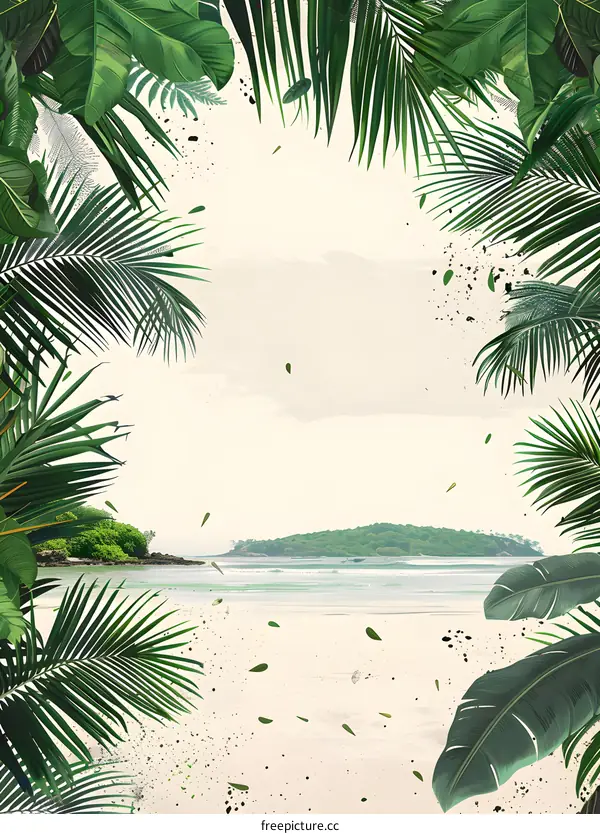 Tropical Beach Palm Leaves Background