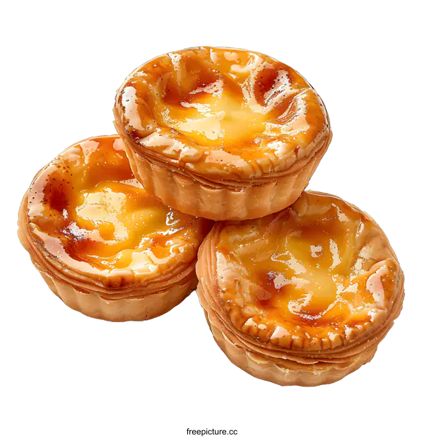 [Transparent Background PNG]Three Delicious Egg Tarts on White