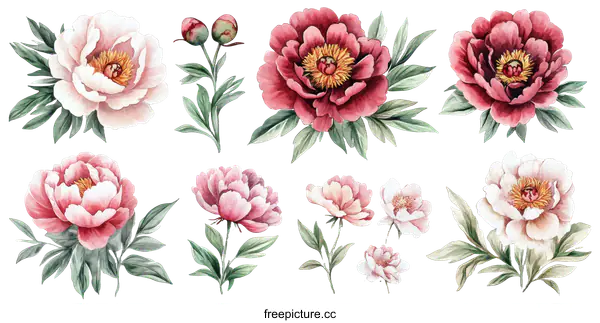 [Transparent Background PNG]Beautiful Watercolor Peony Collection