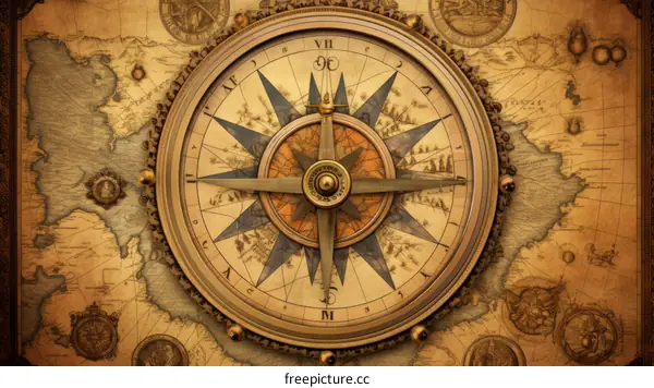 An illustration of a vintage compass on top of an old world map