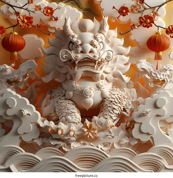 3D rendering of a Chinese guardian lion
