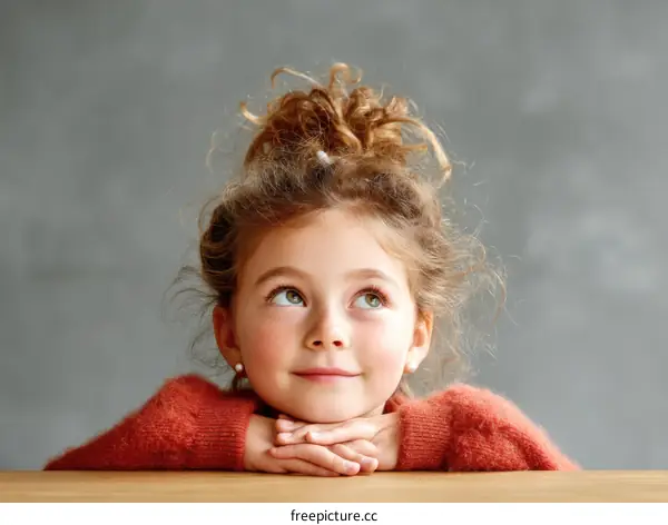 A Thoughtful Child Looking Upward  Beautiful Portrait of a Girl