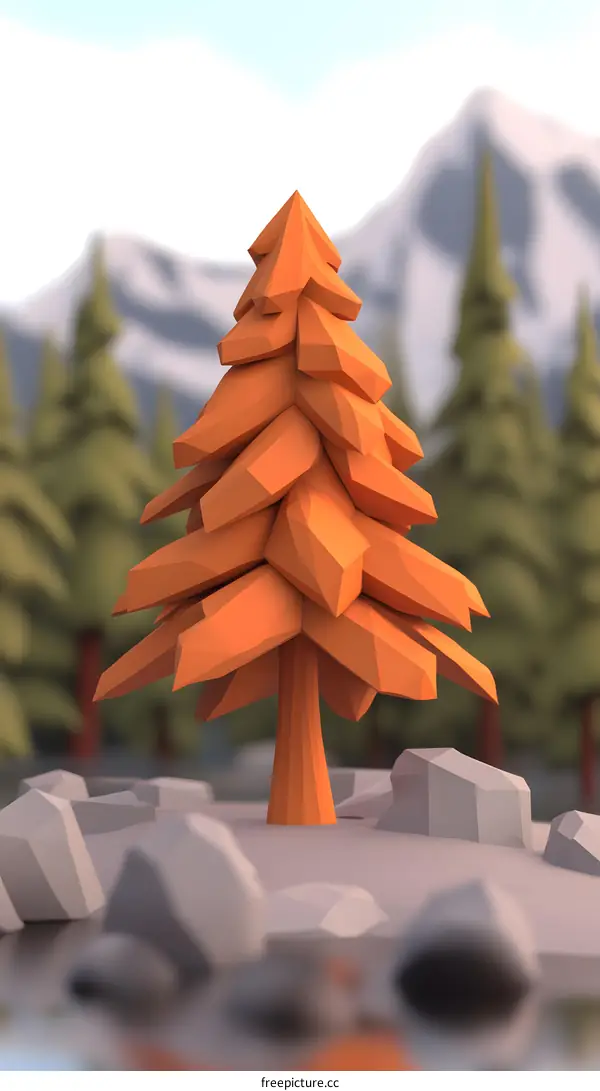 Low Poly Illustration of a Pine Tree in a Forest