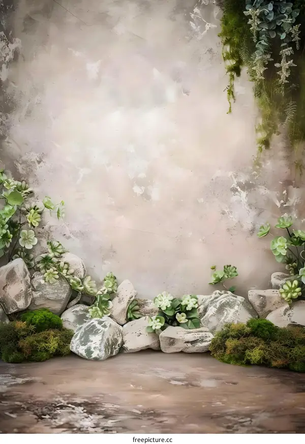 Vintage Stone Wall and Plant Backdrop