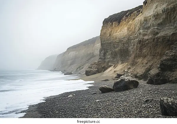 Rocky Coastline With Foggy Sky