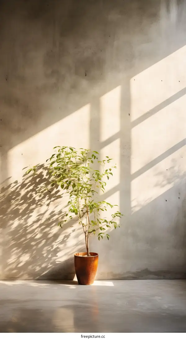 Sunlight Shining Through Window Lighting Potted Plant