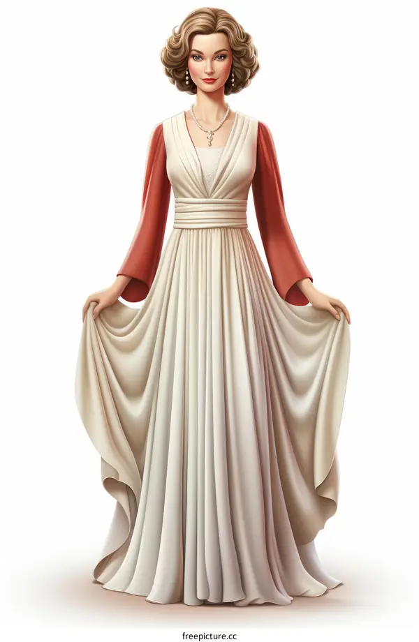 Illustration of Woman with White Dress and Red Sash