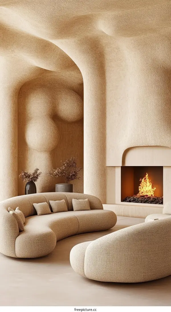 Beige Curved Sofa in a Modern Living Room