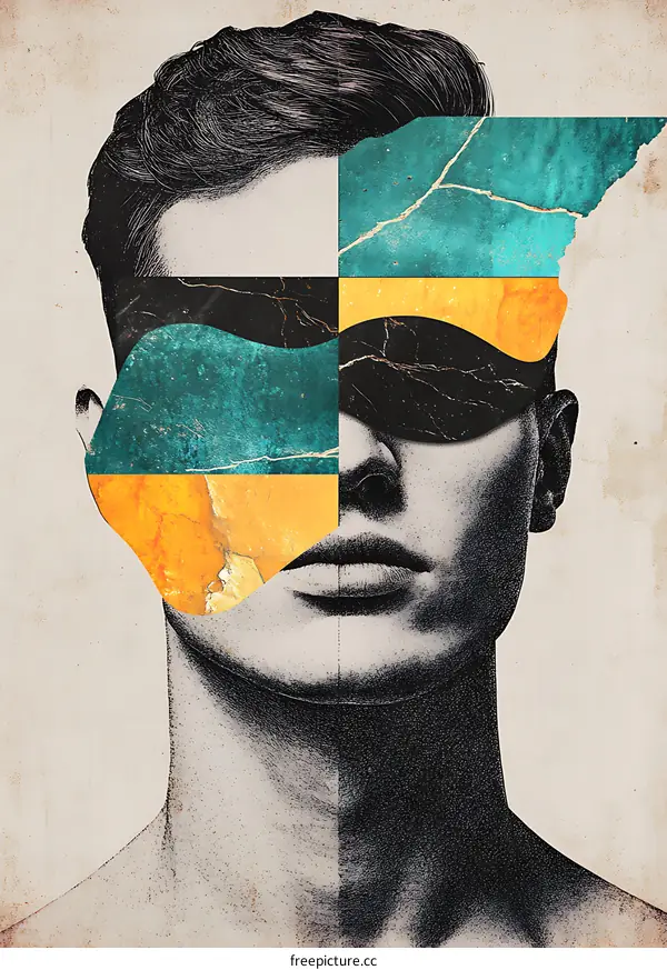 Abstract Collage Portrait Of Man With Colorful Shapes