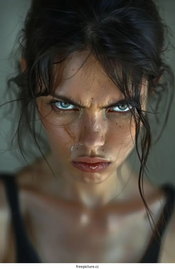 Close Up Portrait of a Woman with Intense Expression