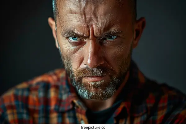 Close-up Portrait of a Caucasian Man with Intense Expression