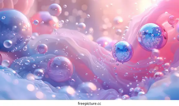 pastel pink and blue abstract painting with bubbles