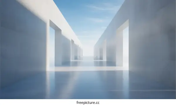 Minimalist Architecture with Long Corridors and Bright Sky