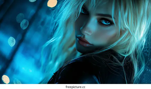 Blonde Woman Portrait in Night City Style