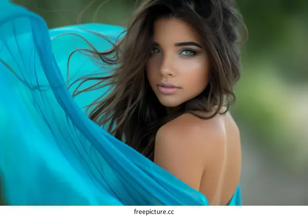 portrait of a beautiful young woman in blue