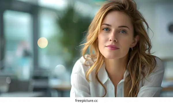 portrait of a beautiful young woman with long blond hair and blue eyes