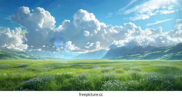 Beautiful Sunny Meadow Landscape Illustration