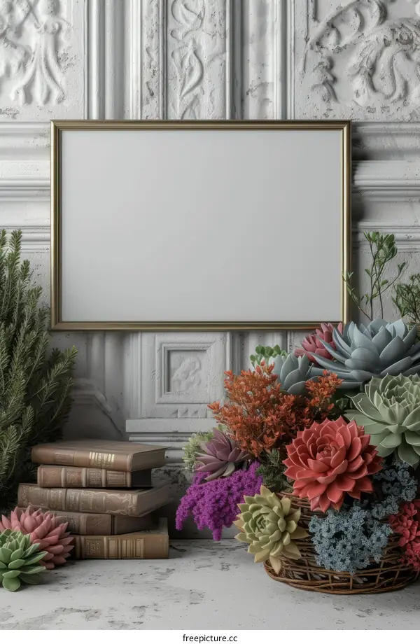 elegant home decor with succulents and vintage books