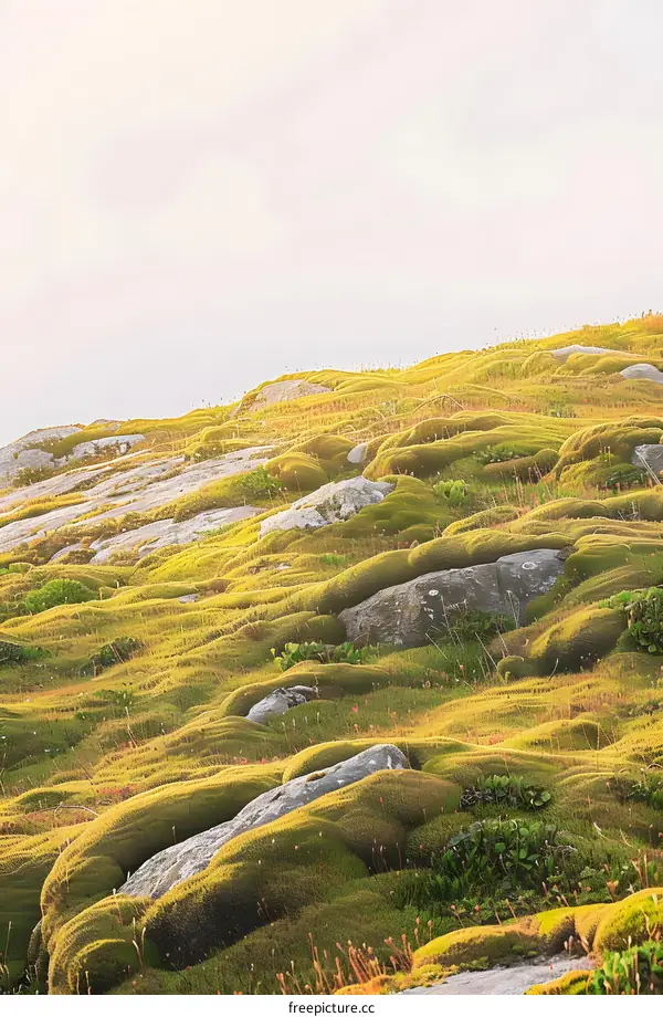 Green Moss Covered Rocks On A Mountainside